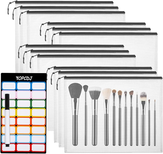 YOPCDJ 12pcs Mesh Zipper Pouch Bags, A5 Storage Bag for Organizing, File Bags for Office, Board Games and Home Supplies