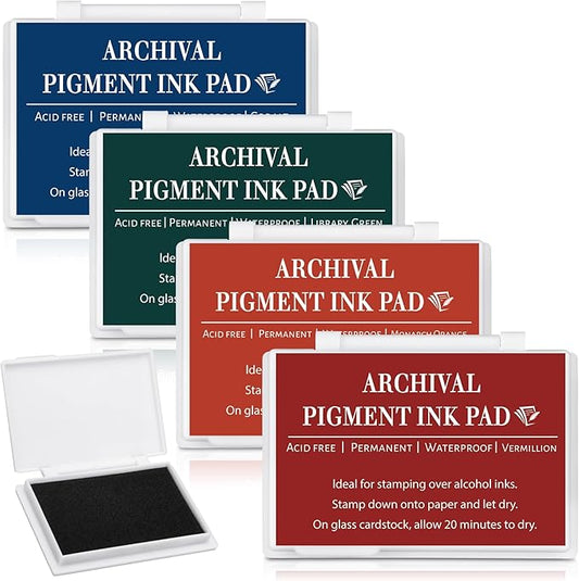 MotiMind 4 Pcs Archival Pigment Waterproof Ink Pad for Stamps 3.7 x 2.5 Inch Permanent Waterproof Ink Pad for Card Making, Stamping, Scrapbooking Gift (Bright Colors)