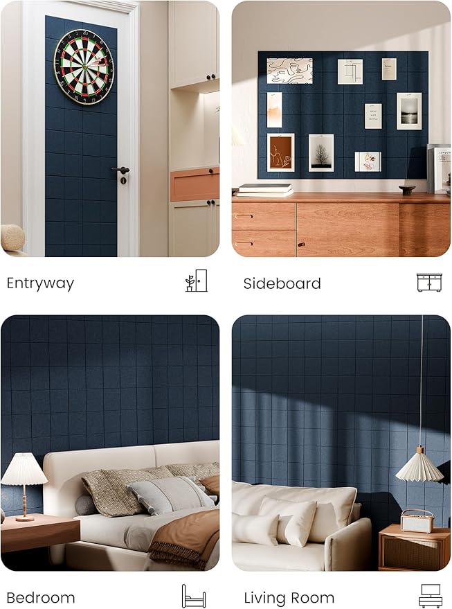 Bumusty Large Cork Board 47"x35" Alternative - 12 Pack Felt Wall Tiles with 70 Safe Removable Adhesive Tabs, 30 Pushpins, Cork Boards for Walls Pin Board Bulletin Board Office Decor -Navy