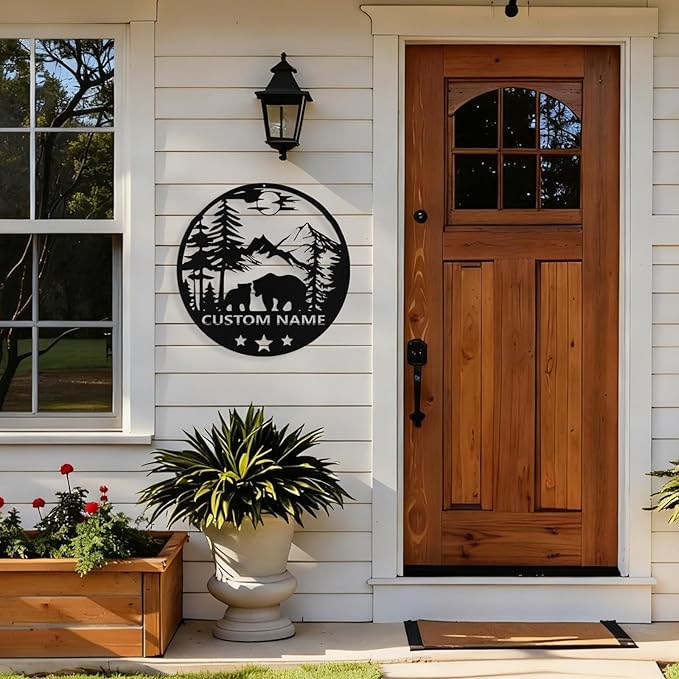 Custom Bear Metal Sign, Custom Bear Metal Wall Art Decor, Personalized Last Name Signs for Home, Rustic Farmhouse Black Wall Decor for Cabin, Bedroom, Living Room, Porch