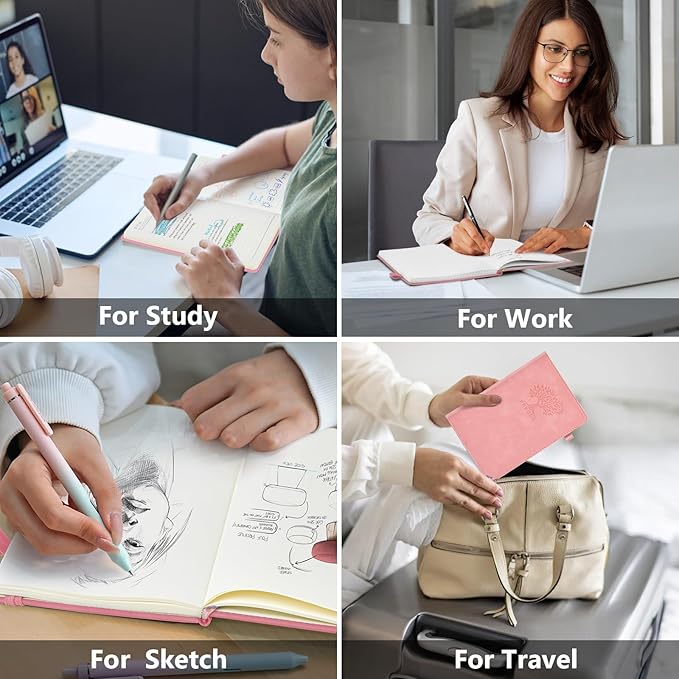 PERCUN Lined Journal Notebook for Men & Women, 160 Pages College Ruled Journal for Writing, A5 Hardcover Leather Notebooks for Work, School, Business, Travel, Daily Diary 5.9" x 8.5" (Pink)