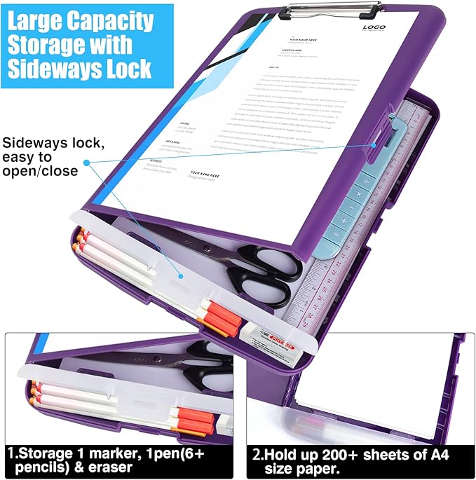 Purple Clipboard with Storage,TFDLCG zm Clip Boards with Storage Compartments,8.5 x 11 High Capacity Folio Nursing Clipboard Case,A4 Letter Size for Office,School Home Work