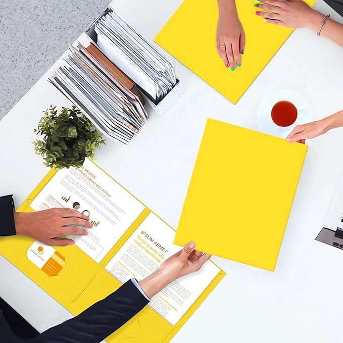 Two Pocket Folders, PANDRI 30 Pack 2 Pocket Folders, Letter Size Paper File Folder for School Office Home Business, Yellow