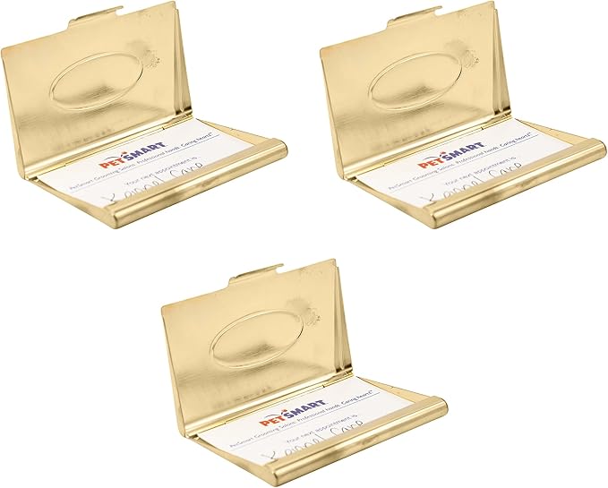 Stephanie Imports Set of 3 Slim & Minimalist Metal Business Card Holder Unisex Case (Gold Oval)