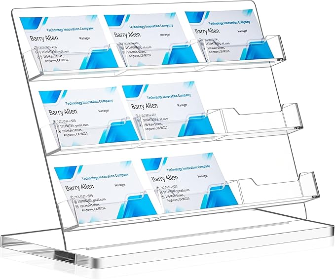 Dunzoom Business Card Holder for Desk 9 Slots Clear Gift Card Display Acrylic Business Holder Display Stand Multiple Organizer for Office Meeting Exhibition Home