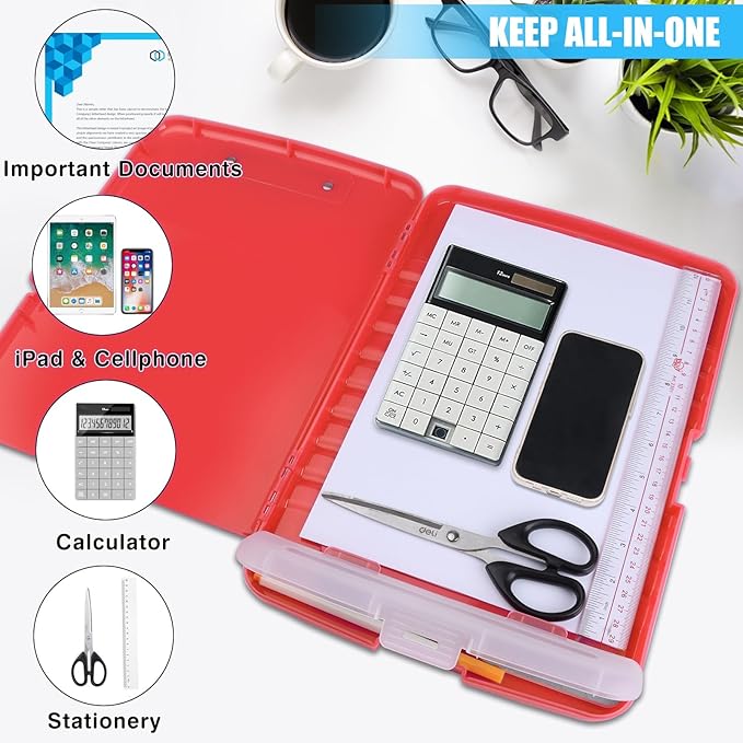 Red Plastic Clipboard with Storage,TFDLCG zm High Capacity Clip Boards 8.5x11,A4 Binder Nursing Clipboard Folder Heavy Duty for Women Teachers Work,School Office