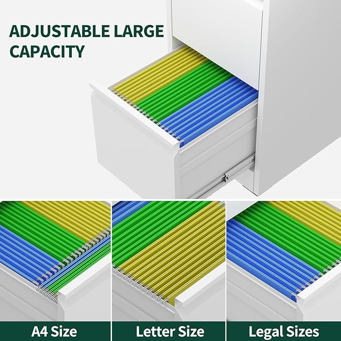 Yukimo 2 Drawer File Cabinet for Home Office, Vertical File Cabinet with Lock, Locking File Cabinet Hanging Files for A4/ Legal/Letter, Require Assembly, White