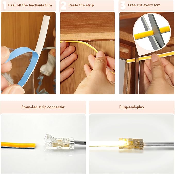 CUBITOR Under Cabinet COB Led Light Strip kit,16.4ft/5m Cuttable 3000K,Diffused Power with 6 Output Ports,Touch Switch&Dimmer Strip for Gun Safe Case,Book Shelf,Floating Shelf,Wall Panel,Home Decor