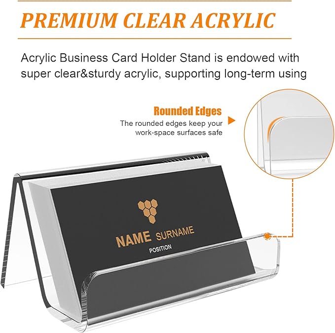 EMOMAS Acrylic Business Card Holder for Desk, Business Card Stand Desktop Business Card Holders for Exhibition，Office Acrylic Business Card Stand Display ，Capacity: 50 Cards （6 Pack）…