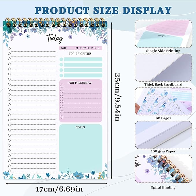 Thboxes 60 Pages To Do List Notepad, 6.7” X 9.8” To Do List Notebook Tear Off for Work Woman & Man Task Planner Notebook for Office School Task Checklist Pad Blue
