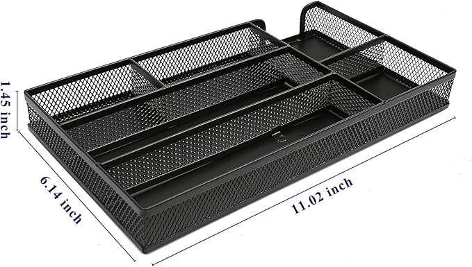 EsOfficce Drawer Organizer, Desk Organizer, Black Metal Mesh Drawer, Desk Drawer Organizer for Home Office and School,11.02X 6.10 X 1.38 Inch,Black