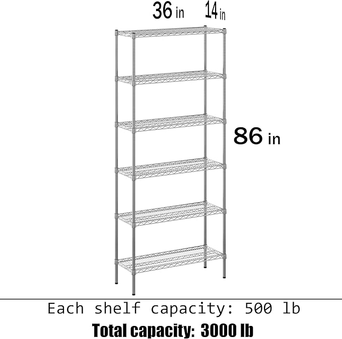 Regal Altair 14" Deep x 36" Wide x 86" Height Wire Shelving Kit | 6-Tier | NSF Commercial Storage Rack Unit