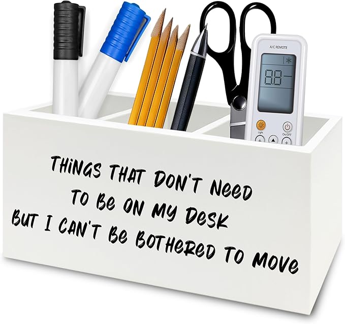 QZQE Funny Office Pen Pencil Holder Organizer for Desk, Humorous Gifts for Women Men, Funny But I Can't Be Bothered to Move Wooden Box Signs Decorations for Home Office Desk Tabletop