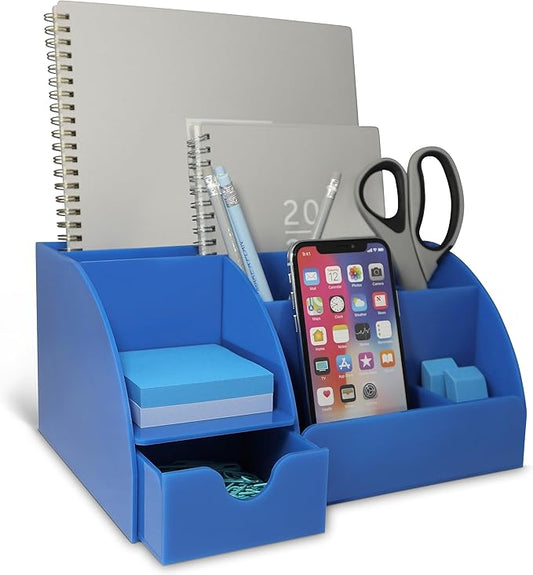 My Space Organizers Blue Desk Organizer, 9 Compartments, Office Supplies and Desk Accessories Organizer, Pen Holder Decor Desktop (Blue)