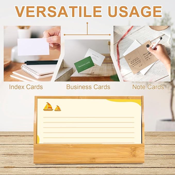 5x8 Inch Index Card Stand Wooden Index Cards Holder Notecard Box Postcard Display Stand Flash Cards Organizer Business Card Display Rack for Desk Office Supplies Capacity 300 Sheets