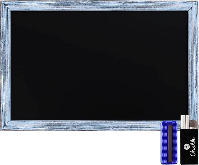 HBCY Creations Rustic Blue Wooden Magnetic Wall Chalkboard, Extra Large Size 24" x 36", Framed Decorative Chalkboard - Great for Kitchen Decor, Weddings, Restaurant Menus and More! (24" x 36")