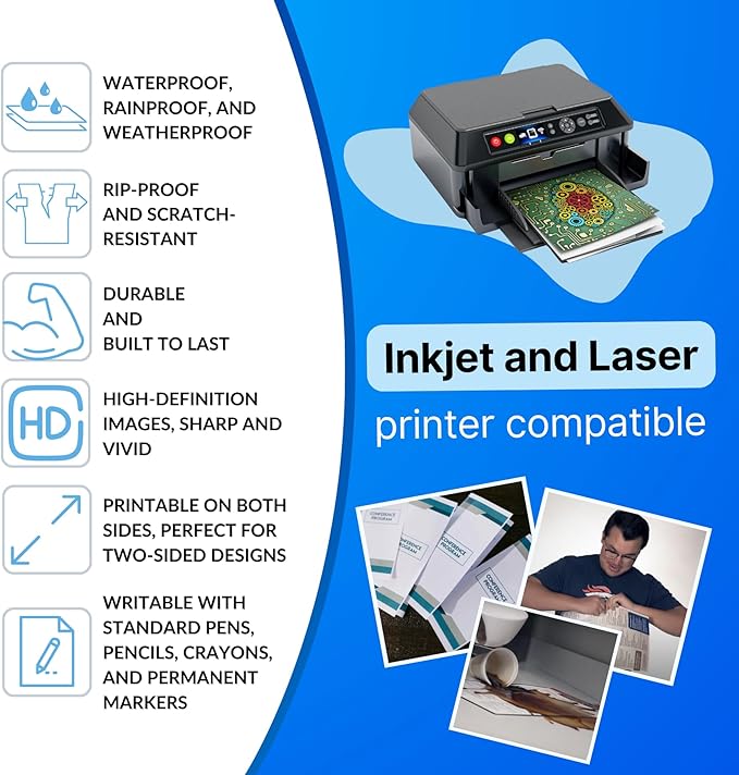 Terraslate Waterproof Paper - Hydronote 54lb Multipurpose Copy Paper 8.5” x 11”, Bulk White Paper, 2000 Sheets Inkjet Printer and Laser Printer Paper Compatible - Weather/Rain Proof, Durable