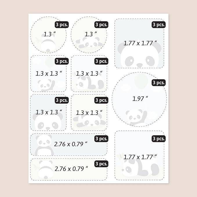 Large Name Labels for Kids (33) - Custom Stickers for Daycare and School Supplies - Durable, Waterproof Stickers for Water Bottles, Lunch Boxes, and More with Unique Designs - Panda