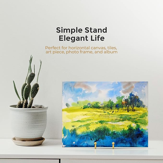 TR-LIFE Plate Stands for Display - 6 Inch Plate Holder Display Stand + Metal Frame Holder Stand for Picture, Decorative Plate, Photo Easel, Tabletop Art (Gold 2 Pack)