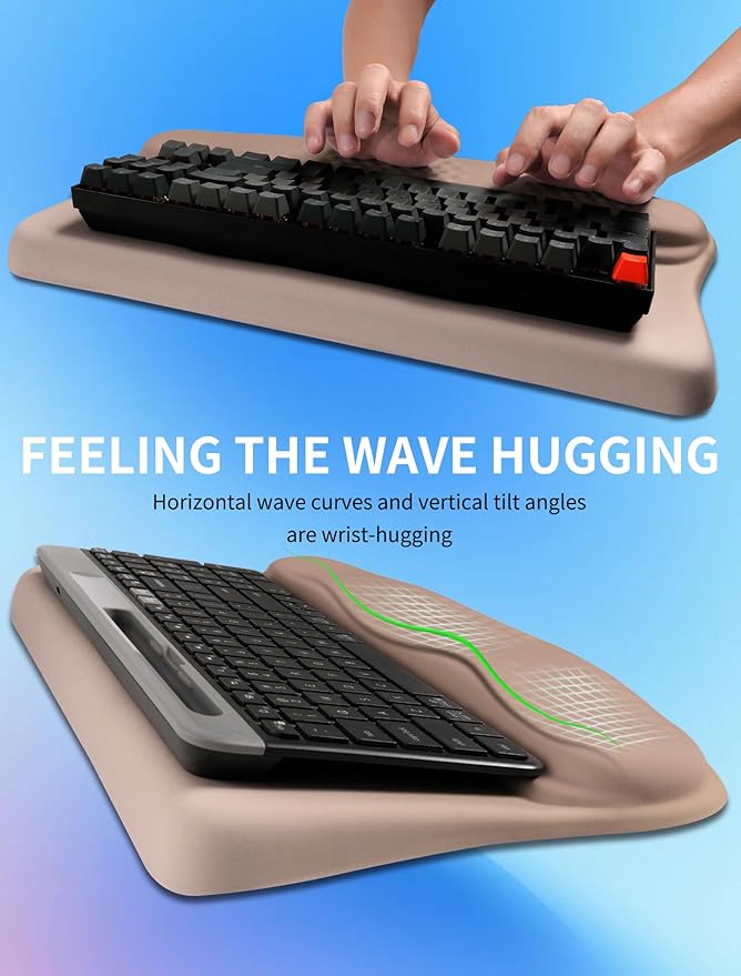 KUOSGM Ergonomic Wave Wrist Rest with Keyboard Stand, Cushioned Palm Rest, Comfortable Integrated Memory Foam for Natural Typing and Relieve Wrist Pain, Gradient Sand Color
