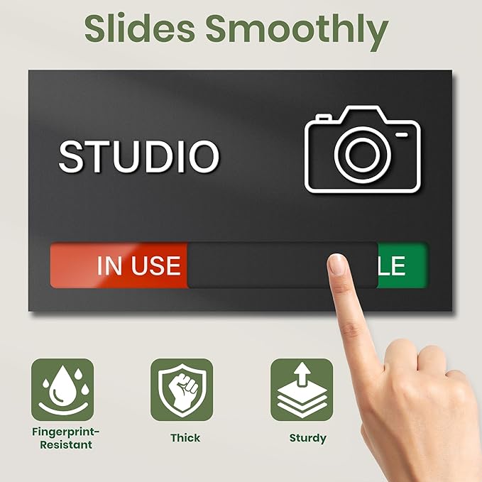 Studio Room Door Sign, Do Not Disturb Signs, In Use Available Office Slider Signs, Recording in Progress Business Sign, Privacy Indicator Tells Whether Studio Vacant or Occupied