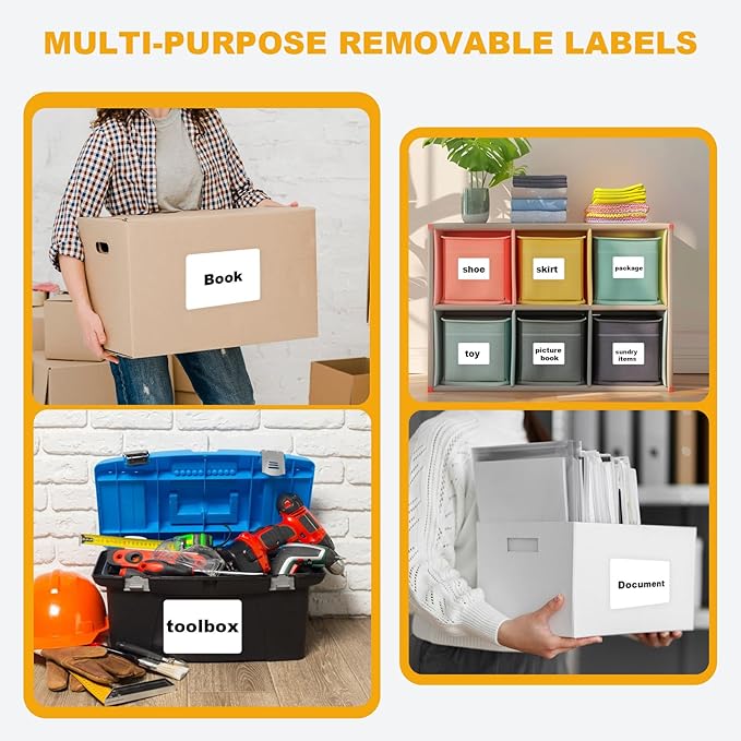 200 Pcs Labels for Storage Bins, 6 x 4 inch Large Label Stickers with 1 Double-Ended Marker Pen Removable Labels Adhesive Moving Labels Blank Labels Tear Resistant No Residue for School Business Home