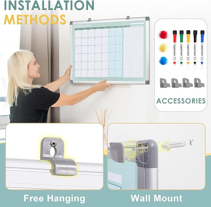 MAKELLO Dry Erase Calendar for Wall 36" x 24", Large White Board Calendar with Next Month for Office, Family, Kitchen and Bedroom