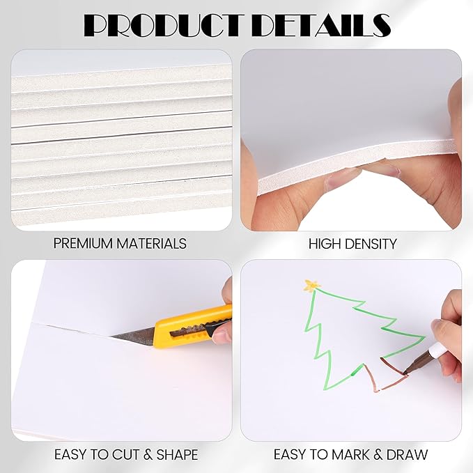 Elcoho 4 Pack White Foam Board, 24 x 36 Inch Acid-Free Foam Core Board, 5mm Thick Double Sided White Poster Boards for Presentation Art Display Office School Projects Crafting Sign Making