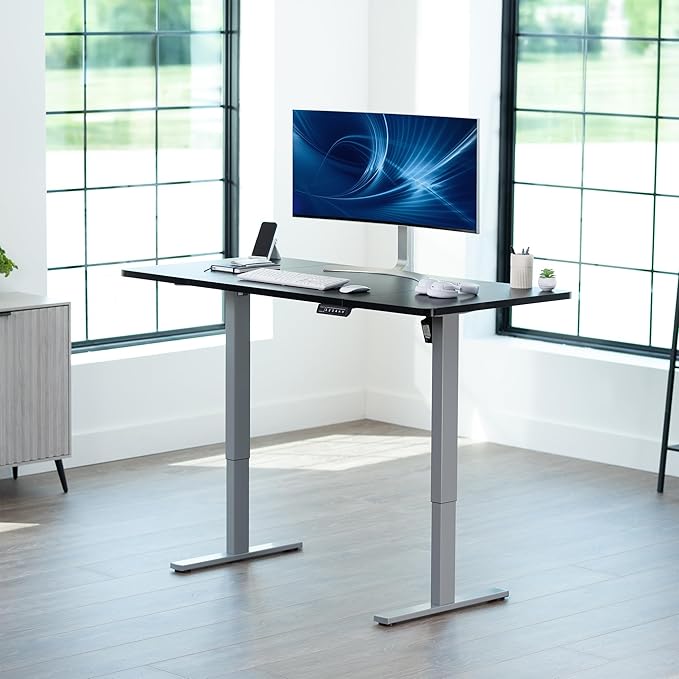 VIVO Electric 60 x 24 in Standing Desk, Memory Height Adjustment, 1B Series, Holds 220 lbs, One-Piece Black Top, Gray Frame, DESK-KIT-1G6B