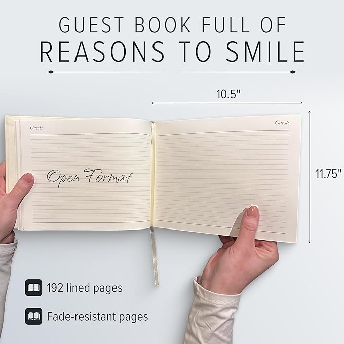 Gallery Leather Guest Book - Great for Wedding, Reception, Baby and Bridal Shower, Birthday Party and Vacation Home - 192 Lined Pages to Sign in, add Polaroid Photo - Hardcover 9x7" - Freeport Ivory