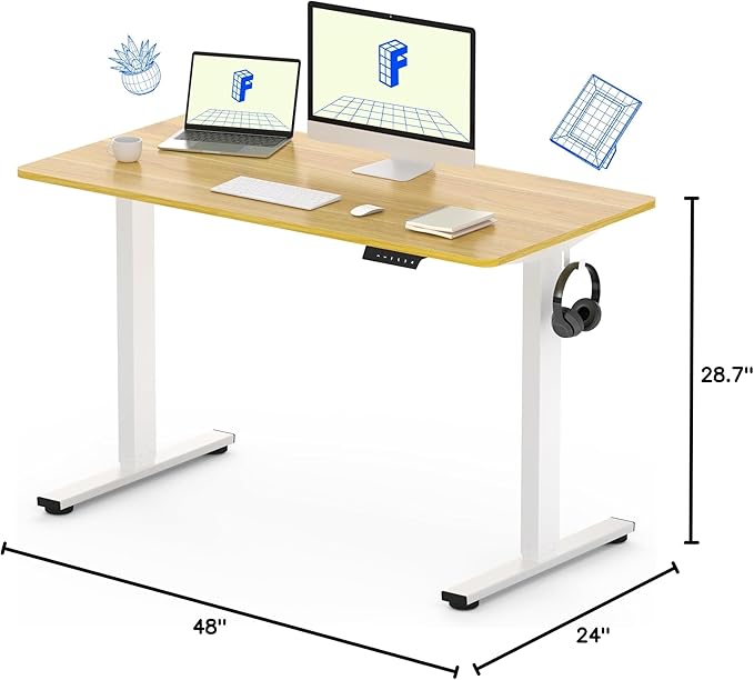 FLEXISPOT EN1 One-Piece Standing Desk, 48"x24" Seamless Desktop Electric Height Adjustable Desk for Home Office, Multi-Monitor Setups & Easy Assembly, Maple