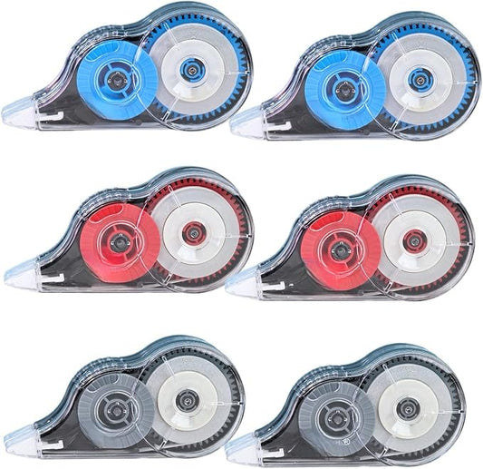 WISOPTUS 39.37ft Correction Tape with Dispenser, 6-Count Pack, Fast, Clean, Opaque and Easy-to-Use Tear-Resistant Correction Tape Bulk Office School Supplies, Blue, Red, Gray