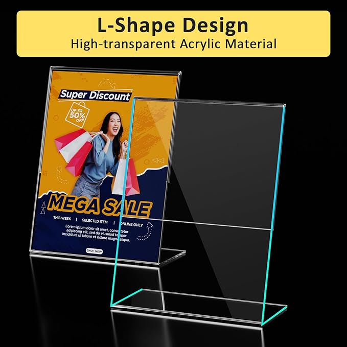 12 Pack Acrylic Sign Holder, Clear 8.5 x 11 Inch Slant Back Vertical Sign Holder, Tabletop Plastic Paper Picture Frame Flyer Document Holder Display Stand for Home, Office, Restaurants, and Stores