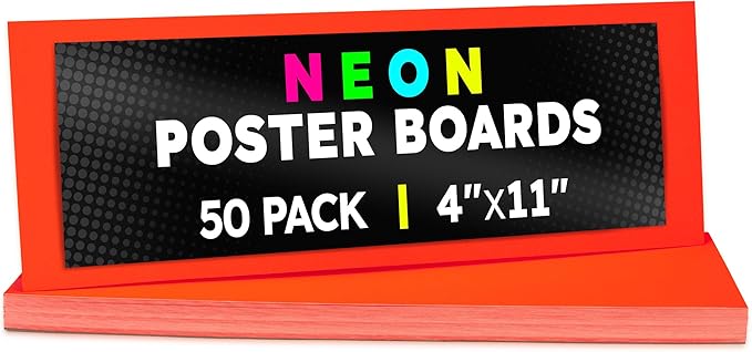 Hygloss Small Poster Board 4x11 - 50 Neon Red-Orange Single Color Poster Boards Bulk Pack - 10 Pt. Thickness Colored Poster Board Paper for Project, Flash Cards, Signs - Posterboard Multipack 4" x 11"
