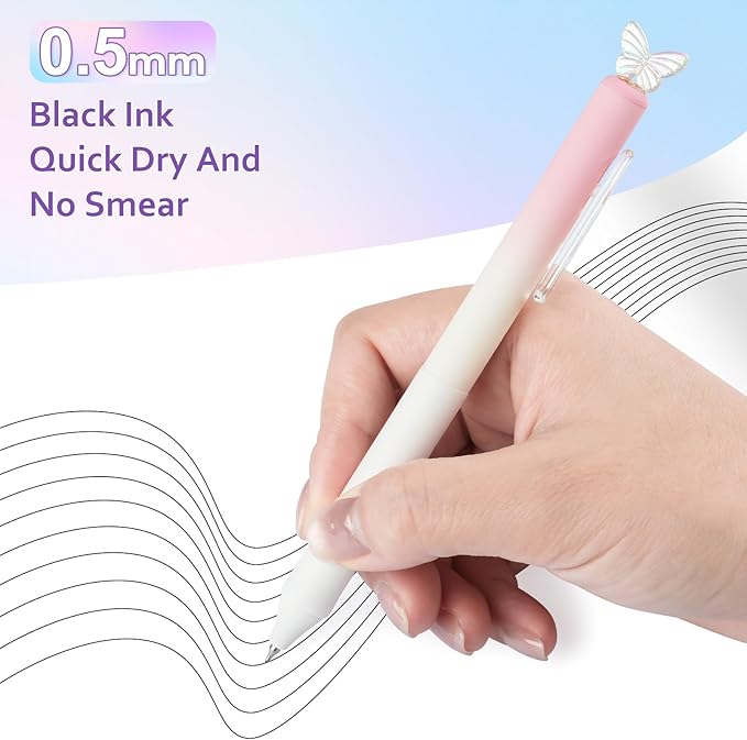 ZJEOSO Gel Pens Fine Point,6 Pcs 0.5mm Quick Dry Black Ink Pens Fine Point Smooth Writing Pens,With Aesthetic Gradient Cute Office School Supplies Gifts for Women (Gradient-2A, Black)