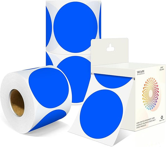 3 Inch Round Colored Dot Stickers, 2000 PCS, 4 Rolls in Dispenser Box - Blue Circle Color Coding Labels Dot Labels for Office, Home, Inventory Organizing
