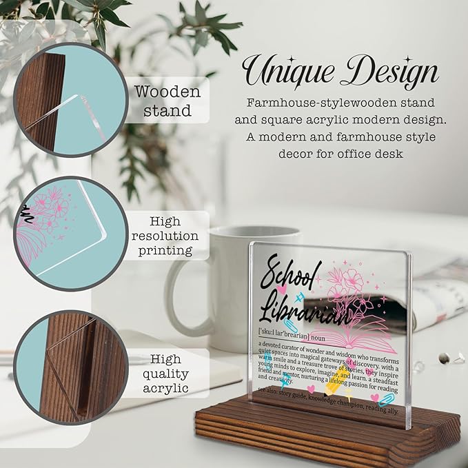 School Librarian Gifts, Thank You Desk Sign for Library Teachers and Reading Mentors, Appreciation Plaque for Literacy Champions, Office Decor Recognition Gift PA034
