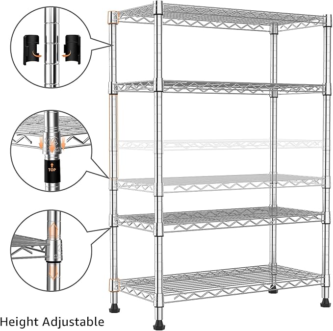 M MZG 1000 lbs Storage Shelving 4-Tier Utility Shelving Unit Steel Organizer Wire Rack for Home,Kitchen,Office,Chrome (13.7" D x 23.6" W x 53.4" H)