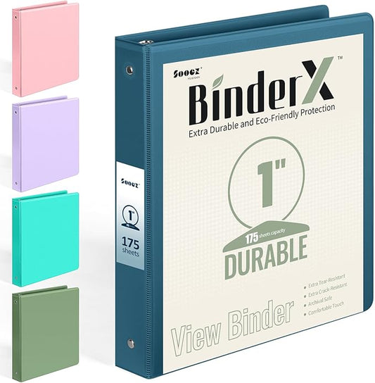 BinderX Extra Durable 3 Ring Binder, Round Rings 1 Inch Binder, Fits 175 Sheets of 8.5x11 Paper, Customizable View Cover with Inside Pockets, Cute 1" Binders, 1 Inch Binders 3 Ring, Navy Blue