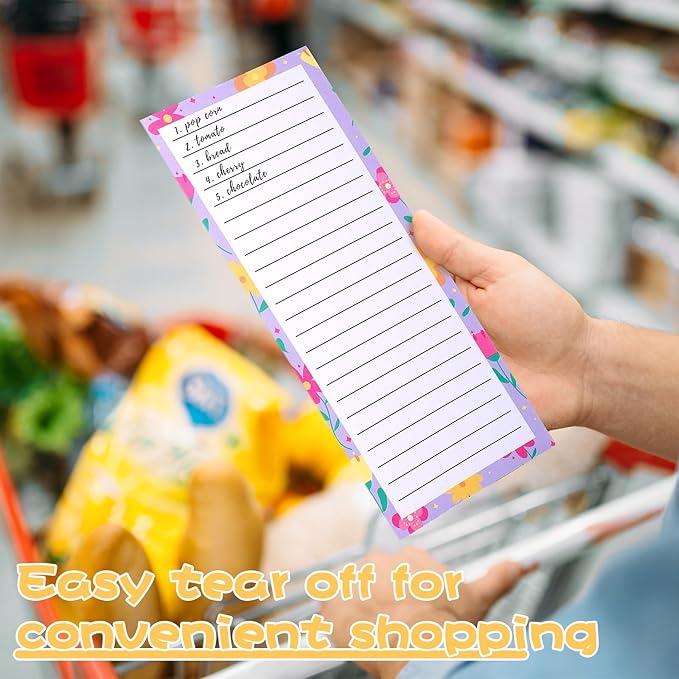 Thboxes 4 Pack Magnetic Note Pad for Fridge with Pen Holder, Totally 200 Sheets Grocery List Magnet Pad for Refrigerator Magnetic Shopping List Pad（Floral Design）