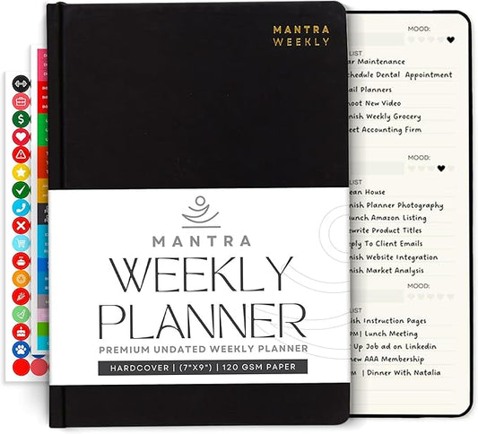 Mantra Planner 2026 Planner, Daily Journal & Gratitude Journal All-In-One with To Do List, Self Care Prompts & Habit Tracker - 7 x 10 - Black
