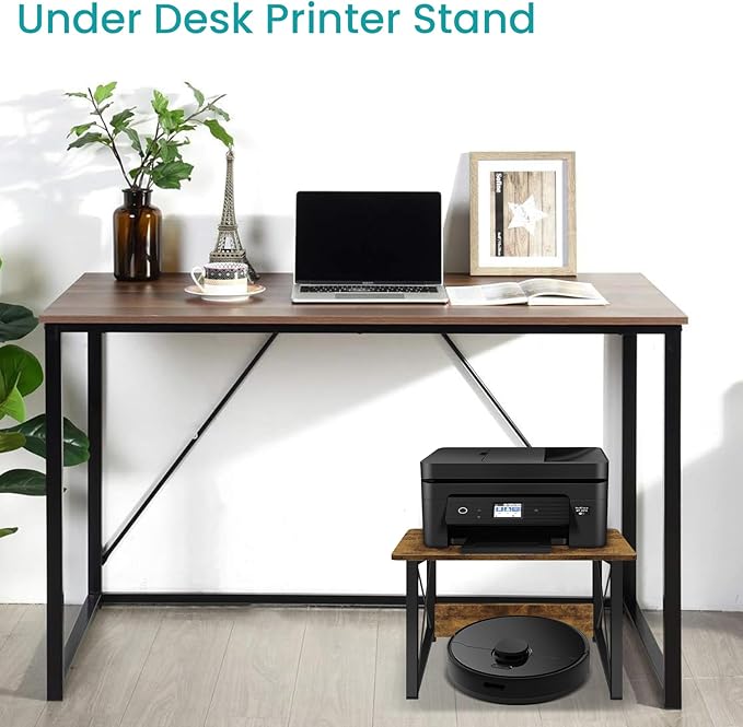 ELITEROO Desktop Printer Stand with Storage, Printer Stand Shelf Desk Organzier for Home/Office, Multi-Purpose Printer Riser Under Desk Small Table for Printer Fax Machine Copier (Rustic Brown)