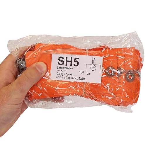 SmartSign Blank Tyvek Shipping Tags with Wire, Size #5 | 4 3/4" x 2 3/8", Pack of 100, Orange, Made in USA