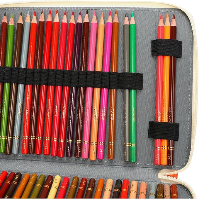 Vomgomfom Colored Pencil Case - 200 Slots Holder With Zipper Closure, Twill Fabric Large Capacity for Watercolor Pens or Markers, Organizer for Artist (White)