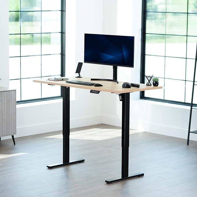 VIVO Electric 60 x 24 in Standing Desk, Memory Height Adjustment, 1B Series, Holds 220 lbs, One-Piece Light Wood Top, Black Frame, DESK-KIT-1B6C