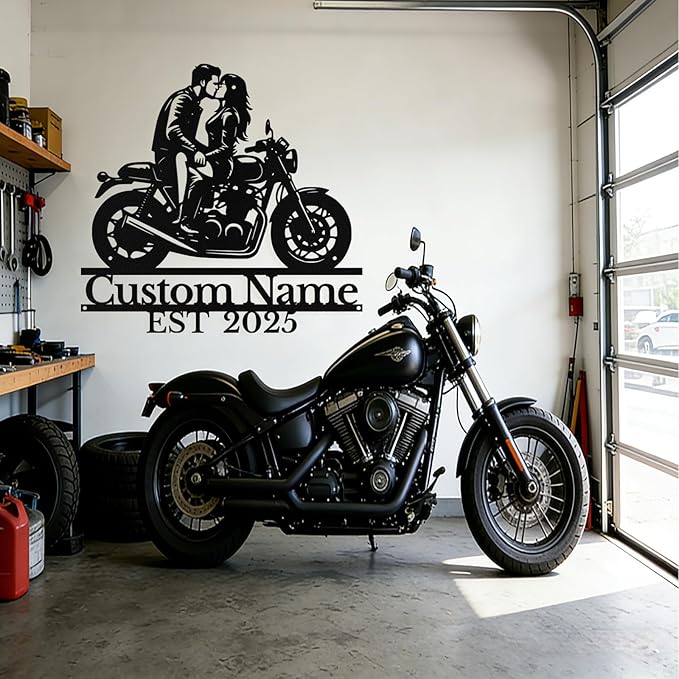 Custom Motorcycle Couple Metal Signs Personalized Biker Couple Name Sign Custom Garage Decor Motorbikes Wall Art Decor Motorcycle Sign Wedding Valentine's Day Gift for Couples