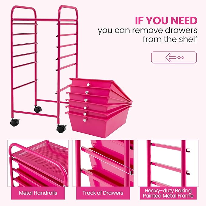 Giantex 6 Storage Drawer Cart Rolling Organizer Cart for Tools Scrapbook Paper Home Office School Multipurpose Mobile Utility Cart (Macaron)