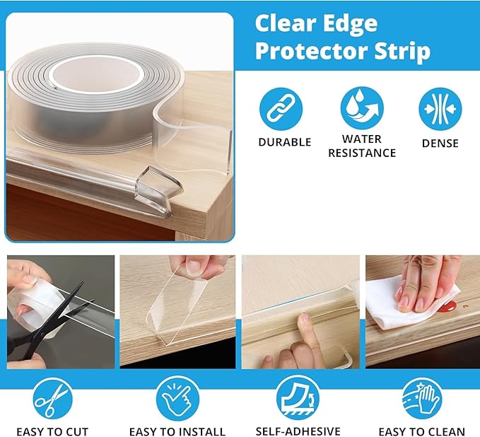 Furniture Edge Guards | 12ft Protective Clear PVC Cushion | Baby Child Proofing Set NonToxic and Safe for Table, Fireplace, Countertop | Clear