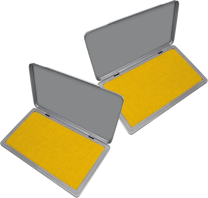 2 Pack Metal Case Stamp Pad Large Size, Dark Yellow Color - Size: 3" x 6" - Choose from 15 Ink Colors