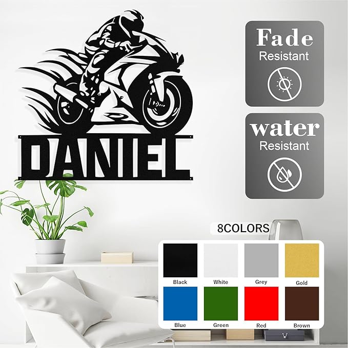 Custom Motorcycle Metal Signs Personalized Dirt Biker Name Sign Custom Garage Decor Motorbikes Wall Art Decor Motorcycle Sign Men Room Decorate Gifts for Men Husband Rider